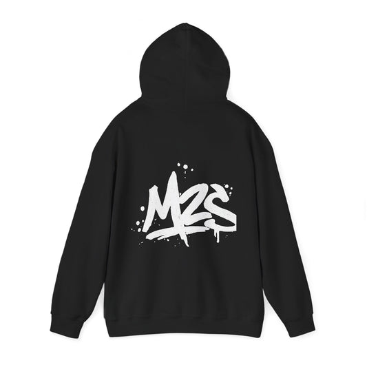 Dos d'un hoodie noir avec un grand logo M2S blanc style graffiti.