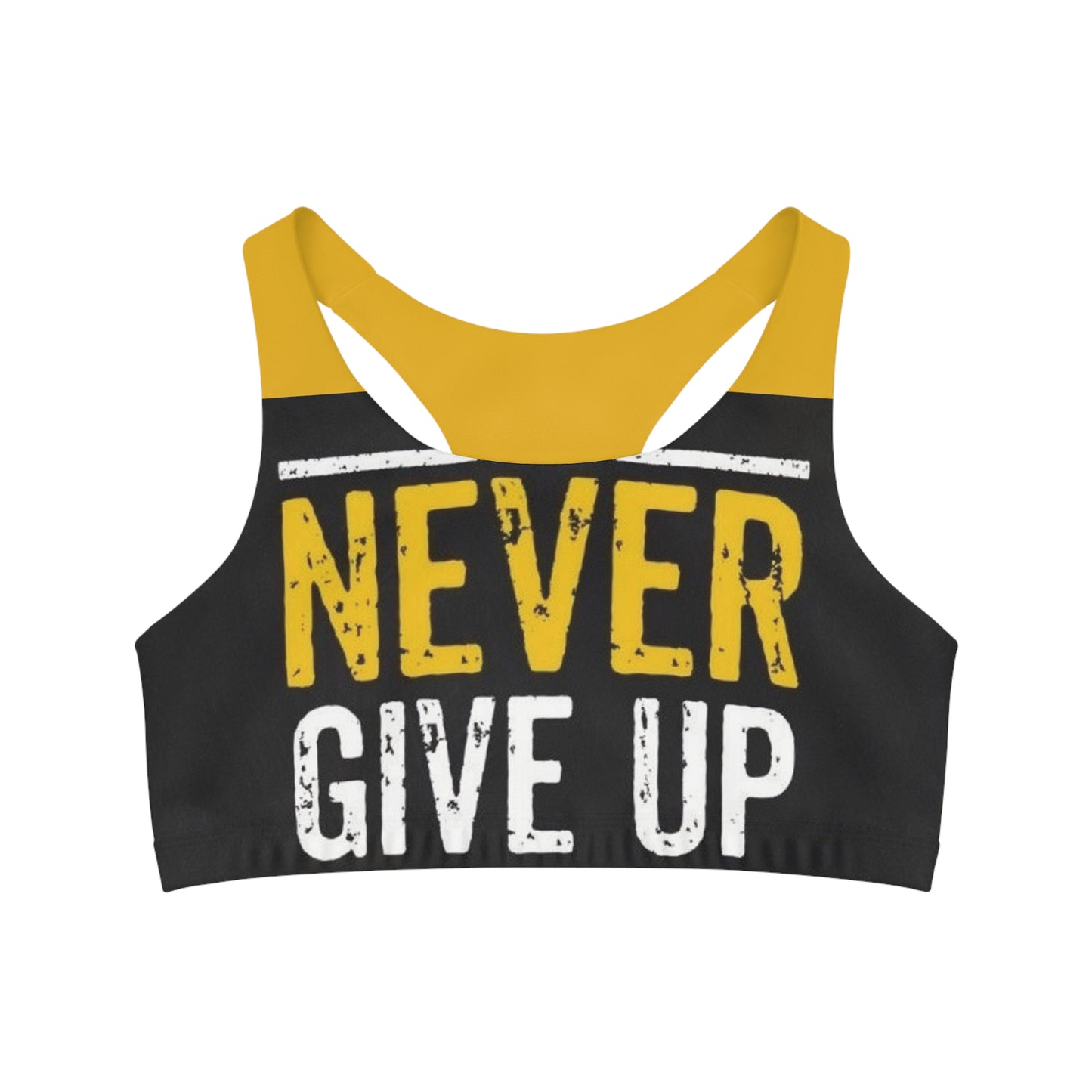 “Never Give Up” Sports Bra – Support and Motivation in One Design.