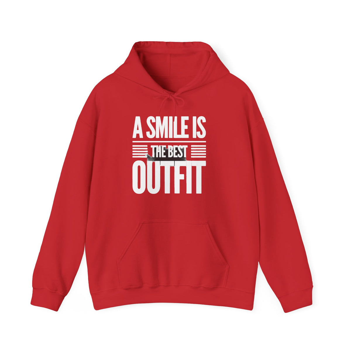 Hoodie rouge avec l'inscription blanche «A SMILE IS THE BEST OUTFIT».